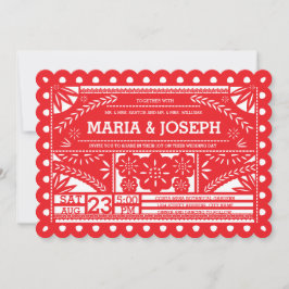 Scalloped Papel Picado Wedding Invite - Red 招待状