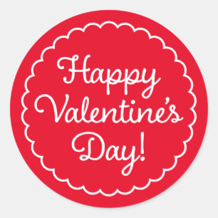 Scalloped Valentine縁ど's Dayステッカー赤 ラウンドシール