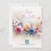 Scalloped Watercolor Flowers Script Save The Date セーブザデート (裏面)