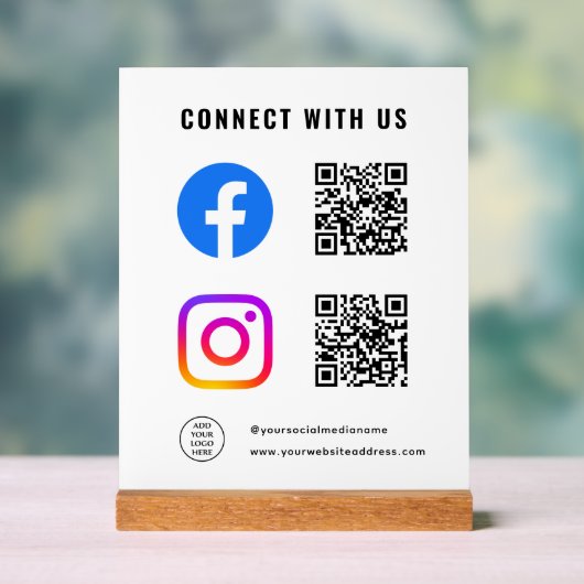 Scan 後を追 Connect With Us QR Code Logo Here アクリルサイン (ニュートラル)