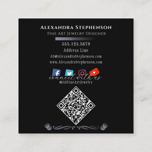 Scan Connect Social Media QRコードジュエリー表示 スクエア名刺 (裏面)