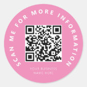 Scan Me Pink QR Code Scannable ラウンドシール (正面)