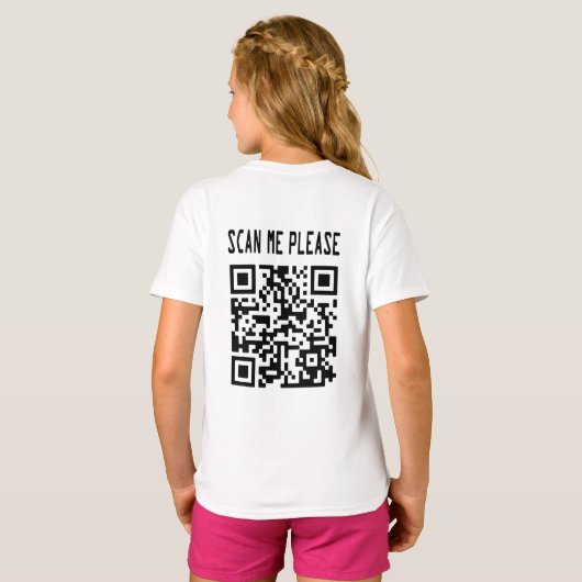 Scan Me Please QR Code -スマイル、無料 Tシャツ (裏面フル)