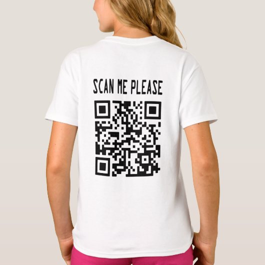 Scan Me Please QR Code -スマイル、無料 Tシャツ (裏面)