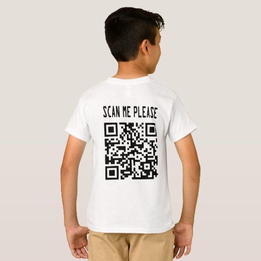Scan Me Please QR Code -スマイル、無料 Tシャツ (裏面フル)