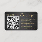 Scan Me QR RSVPと詳細ブラック&金ゴールド結婚ズ エンクロージャーカード (正面)
