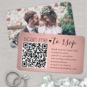 Scan Me QR RSVPピンクローズ金ゴールド写真結婚s エンクロージャーカード