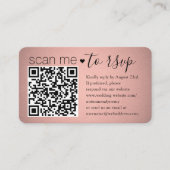 Scan Me QR RSVPピンクローズ金ゴールド写真結婚s エンクロージャーカード (正面)