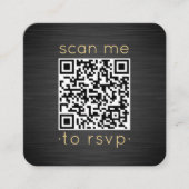 Scan Me QR RSVPブラック&金ゴールドスクエア結婚ズ エンクロージャーカード (正面)
