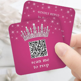 Scan Me QR RSVP Quinceañera Crown Fuschia Pink エンクロージャーカード