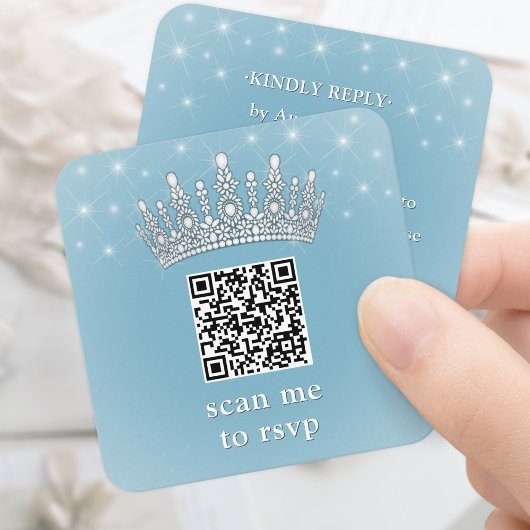 Scan Me QR RSVP Quinceañera Crown Light Blue エンクロージャーカード