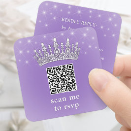 Scan Me QR RSVP Quinceañera Crown Lilac Purple エンクロージャーカード