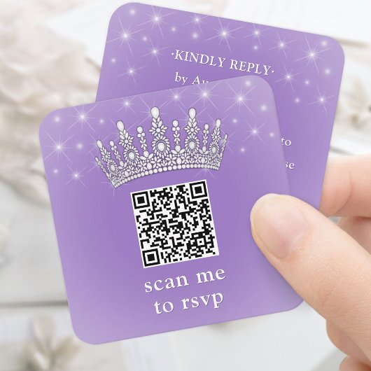 Scan Me QR RSVP Quinceañera Crown Lilac Purple エンクロージャーカード