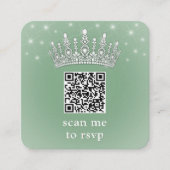 Scan Me QR RSVP Quinceañera Crown Sage Green エンクロージャーカード (正面)