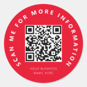 Scan Me Red QR Code Scannable ラウンドシール (正面)