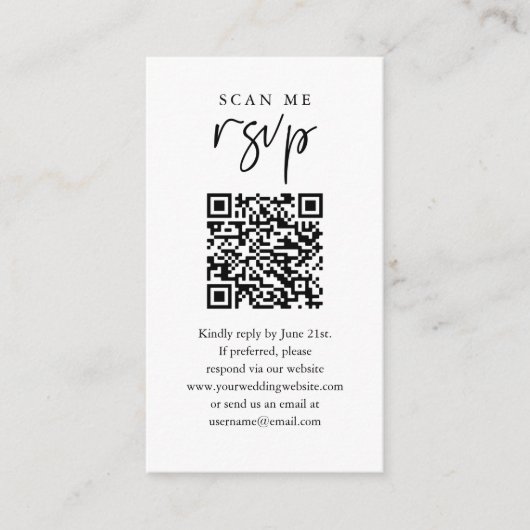 Scan Me RSVPの結婚QRコードRSVP エンクロージャーカード (正面)