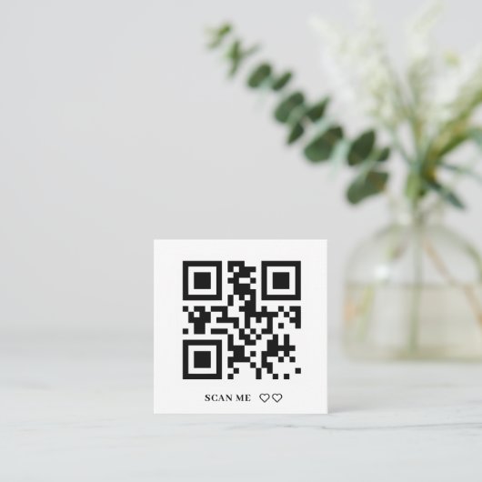Scan Me RSVPのQR結婚コード応答招待状 スクエア名刺 (スタンド正面)
