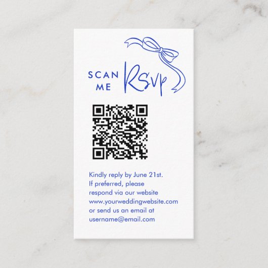 Scan Me RSVP BlueフランスののQR結婚コードRSVP エンクロージャーカード (正面)