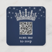 Scan Me RSVP QR Code Quinceañera Crown Navy Blue エンクロージャーカード (正面)