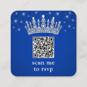 Scan Me RSVP QR Code Quinceañera Crown Royal Blue エンクロージャーカード (正面)
