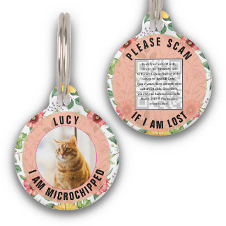 Scan Pet ID Tag Custom QR Code Cat Photo Floral  ペット　ネームタグ