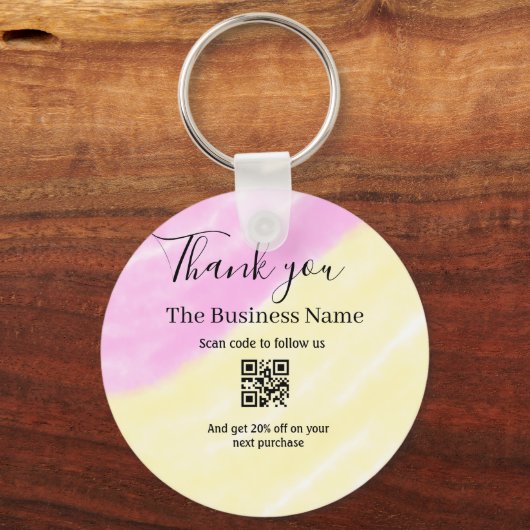 Scan QR to follow us thank you discount code pink  キーホルダー (正面)