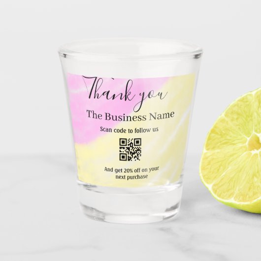 Scan QR to follow us thank you discount code pink  ショットグラス (正面)