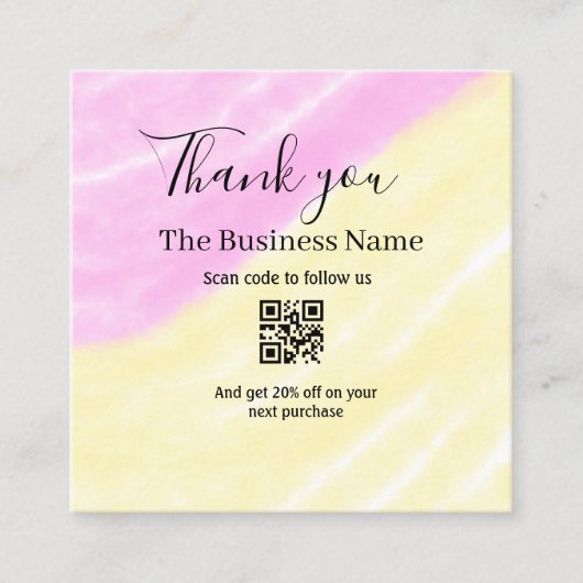 Scan QR to follow us thank you discount code pink  スクエア名刺 (正面)