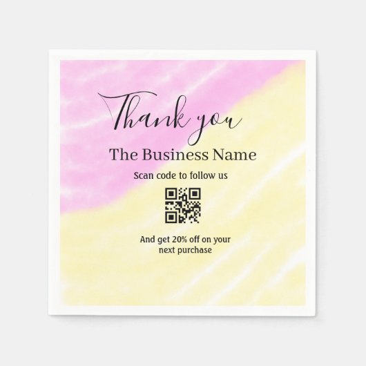 Scan QR to follow us thank you discount code pink  スタンダードカクテルナプキン (正面)