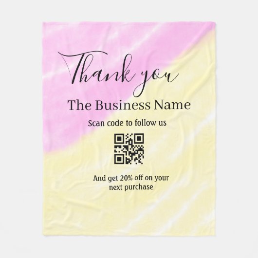 Scan QR to follow us thank you discount code pink  フリースブランケット (正面)