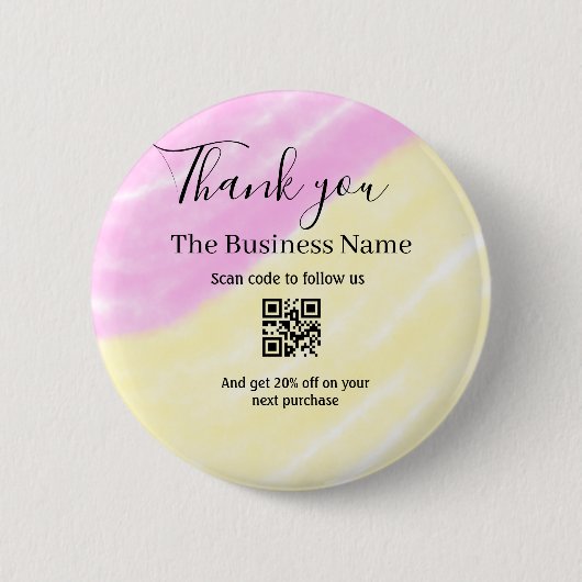 Scan QR to follow us thank you discount code pink 缶バッジ (正面)