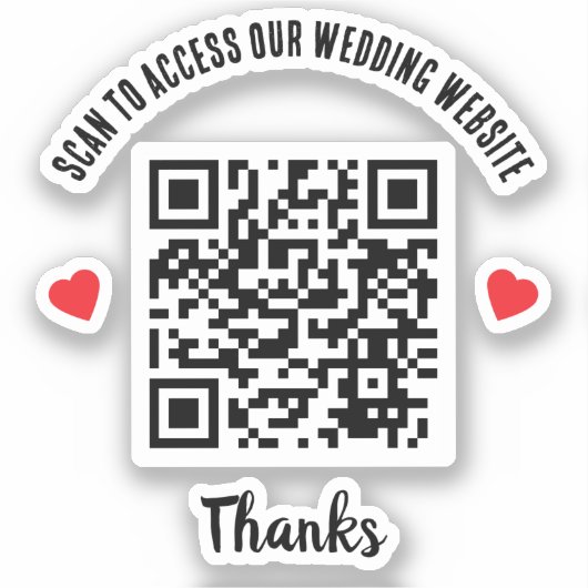 Scan To Accessの結婚Webサイト赤いハートQRコード シール (正面)