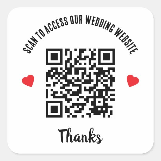 Scan To Accessの結婚Webサイト赤いハートQRコード スクエアシール (正面)