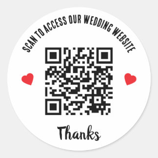 Scan To Access Wedding Website Red Heart QR Code ラウンドシール