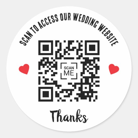 Scan To Access Wedding Website Red Heart QR Code ラウンドシール (正面)