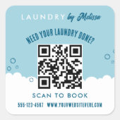 Scan To Book Laundry Service Blue & White QR Code スクエアシール (正面)