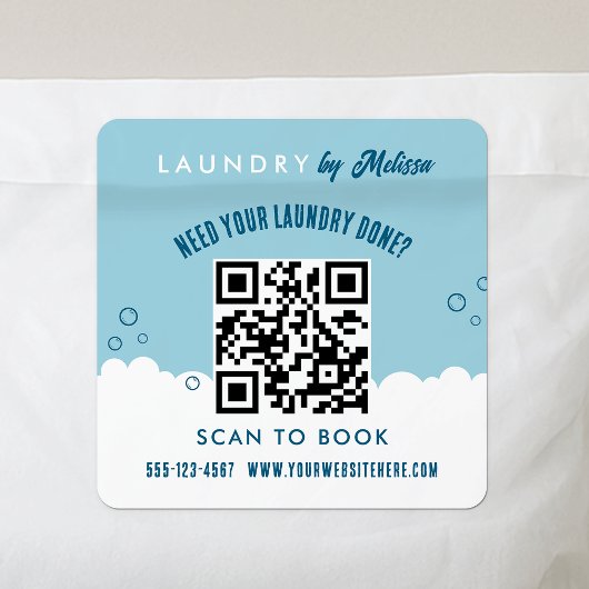 Scan To Book Laundry Service Blue & White QR Code スクエアシール