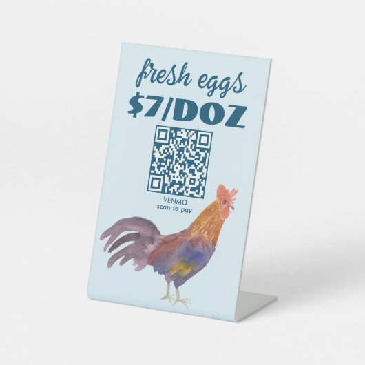SCAN TO PAY 卵 販売 QR 水彩 ニワトリ 台座サイン (正面)