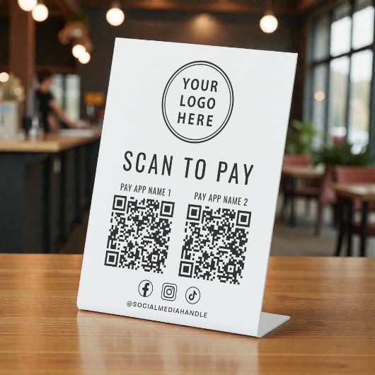 Scan to Pay 2 QR Codes Business Logo 台座サイン