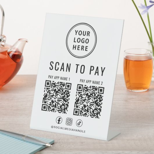Scan to Pay 2 QR Codes Business Logo 台座サイン (インサイチュ)