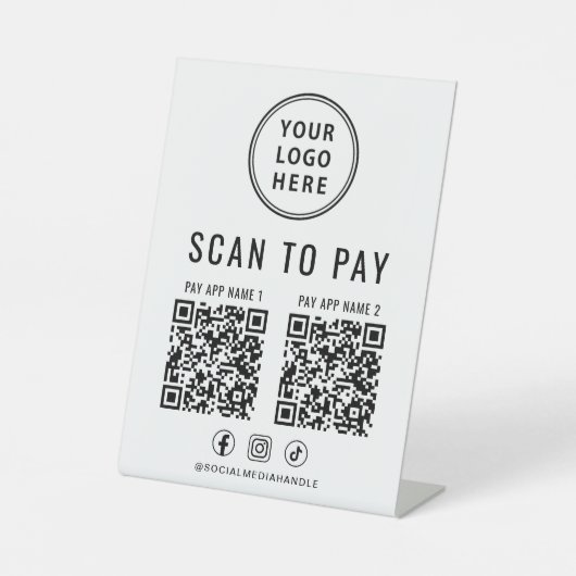 Scan to Pay 2 QR Codes Business Logo 台座サイン (正面)