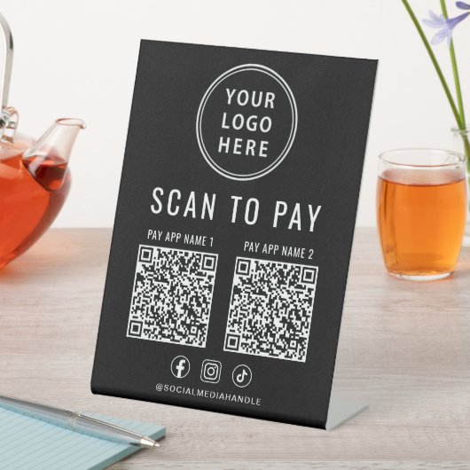 Scan to Pay 2 QR Codes Business Logo Black 台座サイン (インサイチュ)