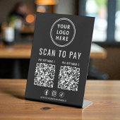Scan to Pay 2 QR Codes Business Logo Black 台座サイン