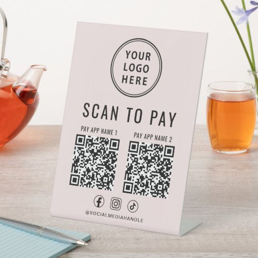 Scan to Pay 2 QR Codes Business Logo Pink 台座サイン (インサイチュ)