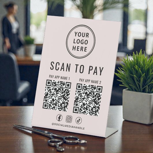 Scan to Pay 2 QR Codes Business Logo Pink 台座サイン