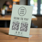 Scan to Pay 2 QR Codes Business Logo Sage Green 台座サイン