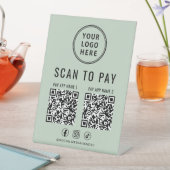 Scan to Pay 2 QR Codes Business Logo Sage Green 台座サイン (インサイチュ)