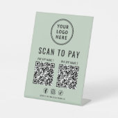 Scan to Pay 2 QR Codes Business Logo Sage Green 台座サイン (正面)