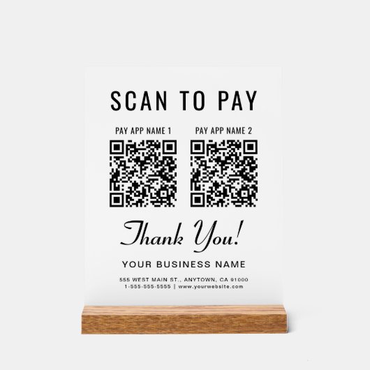 Scan to Pay 2 QR Codes Tabletop アクリルサイン (正面)