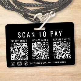 Scan to Pay 3 Payment QR Codes Social Media Black バッジ